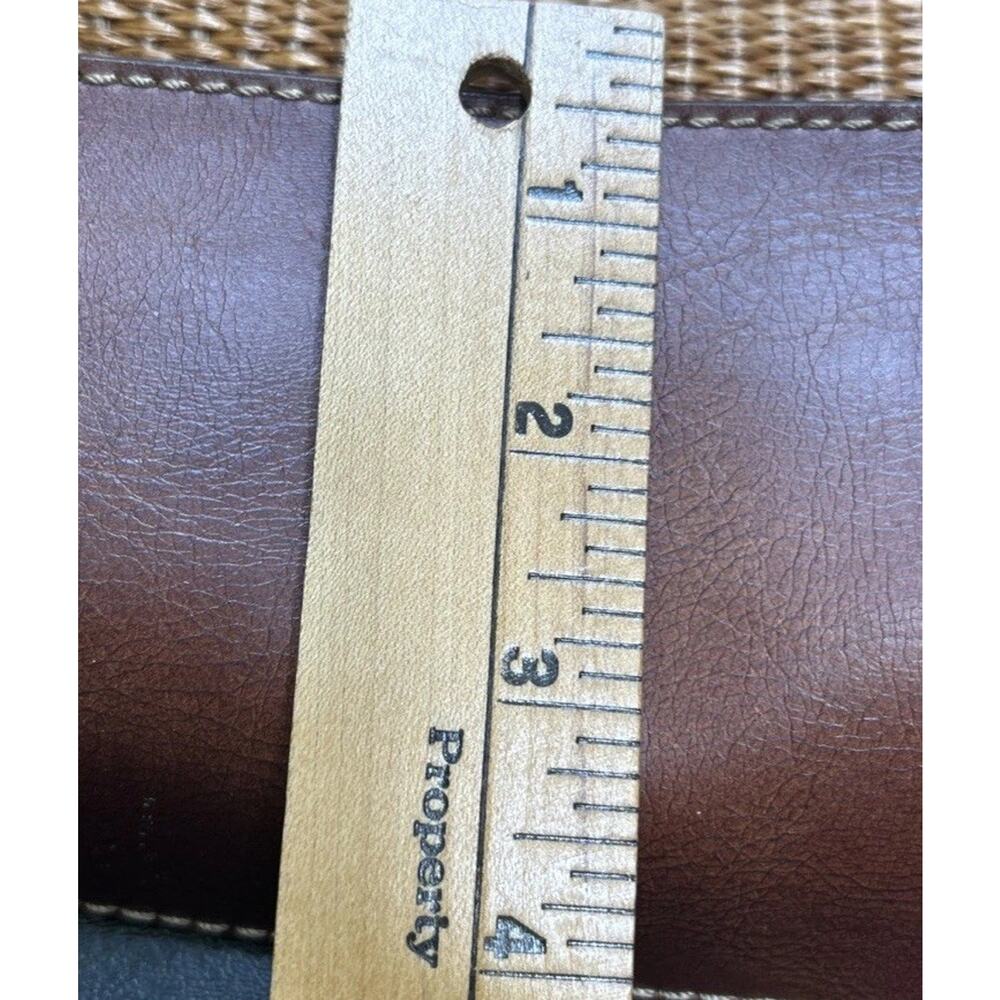 Fossil Woven Handbag Satchel Brown w Leather Trim Wooden Handle Boho Key Charm - Picture 5 of 7
